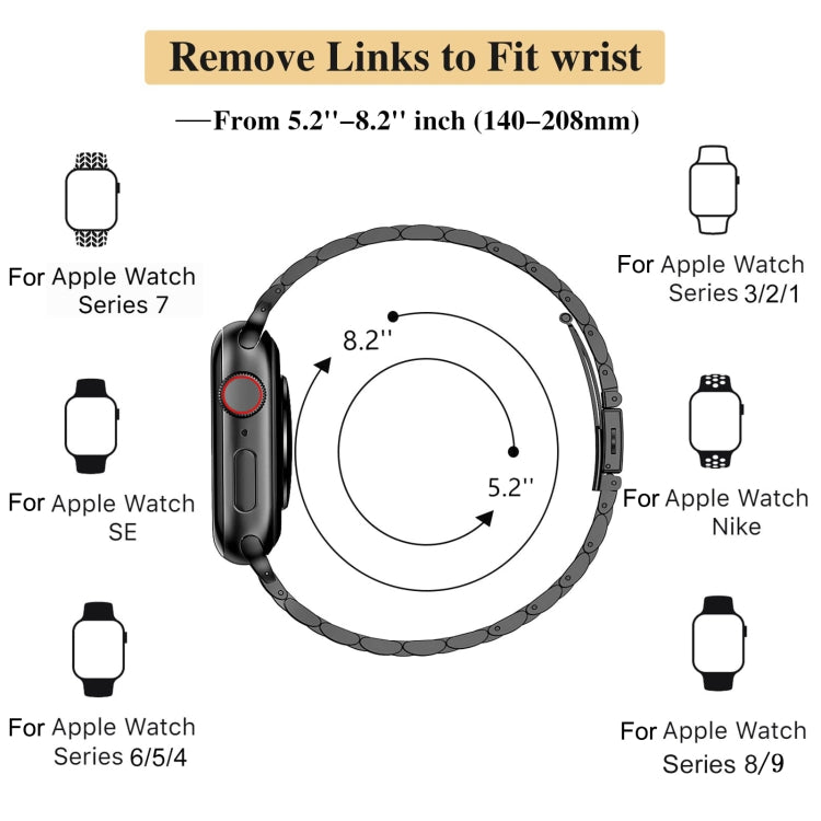 For Apple Watch Series 9 45mm Slim Seven Bead Slingshot Buckle Metal Watch Band(Black) - Watch Bands by PMC TechLife | Online Shopping South Africa | PMC TechLife | Buy Now Pay Later Mobicred