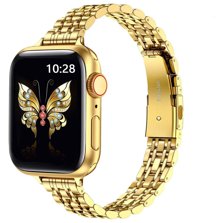 For Apple Watch Series 8 45mm Slim Seven Bead Slingshot Buckle Metal Watch Band(Gold) - free shipping - PMC TechLife - Order now!