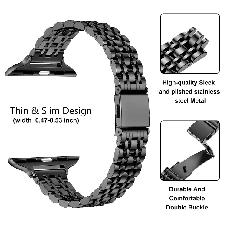 For Apple Watch SE 2022 44mm Slim Seven Bead Slingshot Buckle Metal Watch Band(Black) - Watch Bands by PMC TechLife | Online Shopping South Africa | PMC TechLife