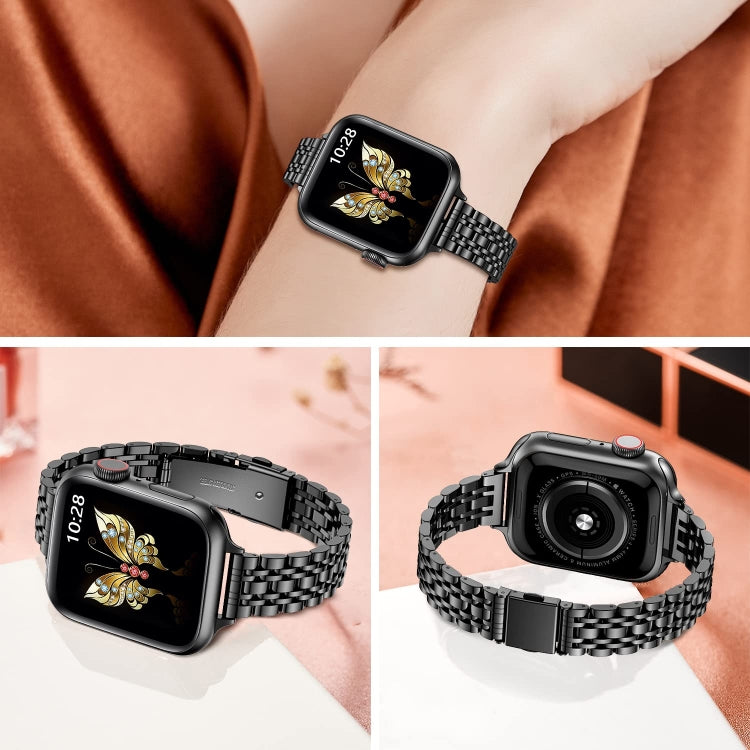 For Apple Watch Series 6 40mm Slim Seven Bead Slingshot Buckle Metal Watch Band(Black) - Watch Bands by PMC TechLife | Online Shopping South Africa | PMC TechLife