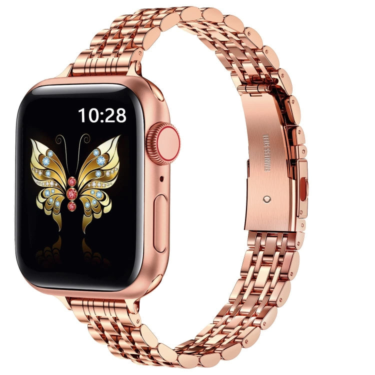 For Apple Watch Series 6 44mm Slim Seven Bead Slingshot Buckle Metal Watch Band(Rose Gold) - free shipping - PMC TechLife - Order now!