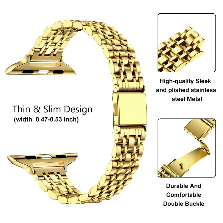 For Apple Watch Series 3 38mm Slim Seven Bead Slingshot Buckle Metal Watch Band(Gold) - free shipping - PMC TechLife - Order now!