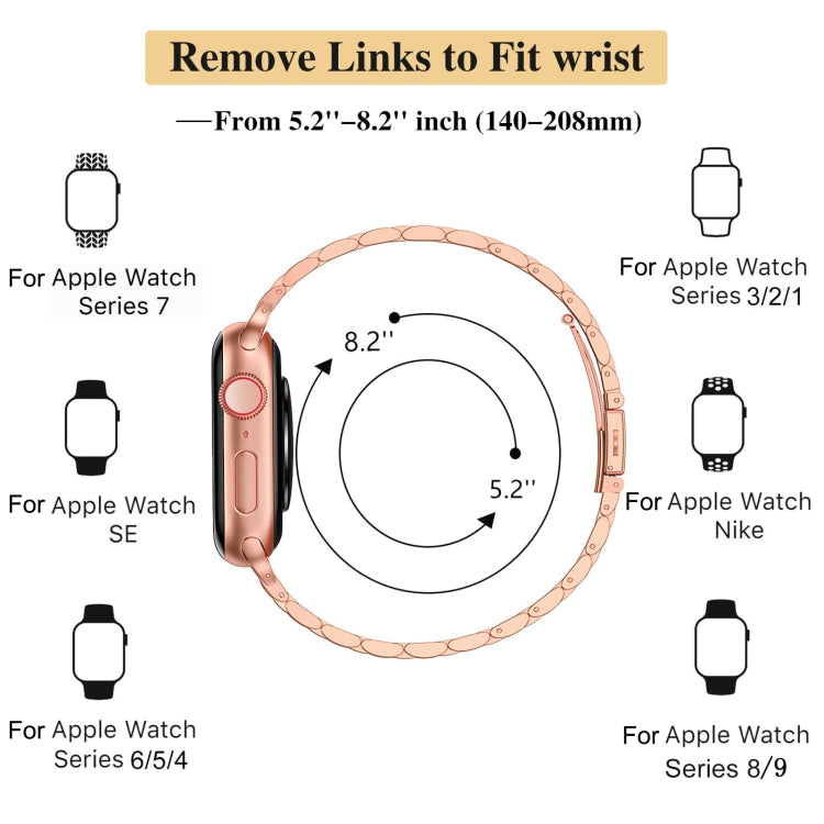 For Apple Watch Series 2 42mm Slim Seven Bead Slingshot Buckle Metal Watch Band(Rose Gold) - Watch Bands by PMC Jewellery | Online Shopping South Africa | PMC Jewellery