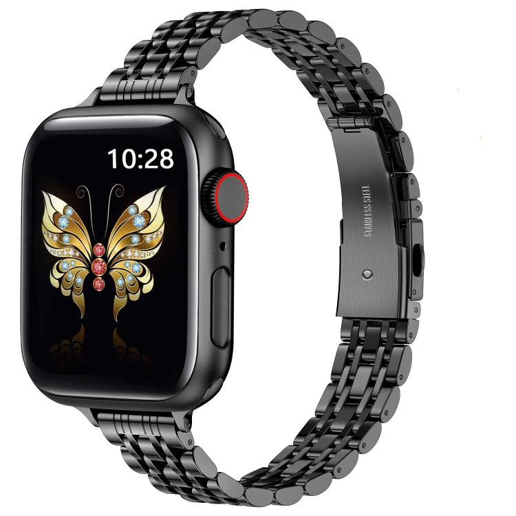 For Apple Watch Series 2 38mm Slim Seven Bead Slingshot Buckle Metal Watch Band(Black) - Watch Bands by PMC Jewellery | Online Shopping South Africa | PMC Jewellery