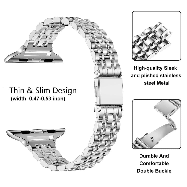For Apple Watch 38mm Slim Seven Bead Slingshot Buckle Metal Watch Band(Silver) - Watch Bands by PMC TechLife | Online Shopping South Africa | PMC TechLife