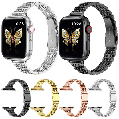 For Apple Watch Series 7 41mm Slim Seven Bead Slingshot Buckle Metal Watch Band(Gold) - Watch Bands by PMC Jewellery | Online Shopping South Africa | PMC Jewellery