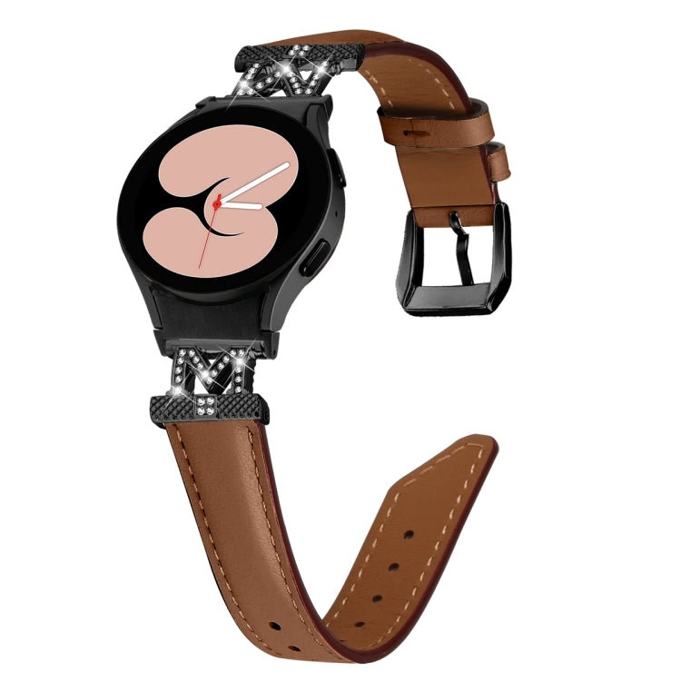 For Samsung Galaxy Watch6 / 6 Classic M Letter D-shaped Twill Leather Watch Band(Black Brown) - Watch Bands by PMC TechLife | Online Shopping South Africa | PMC TechLife