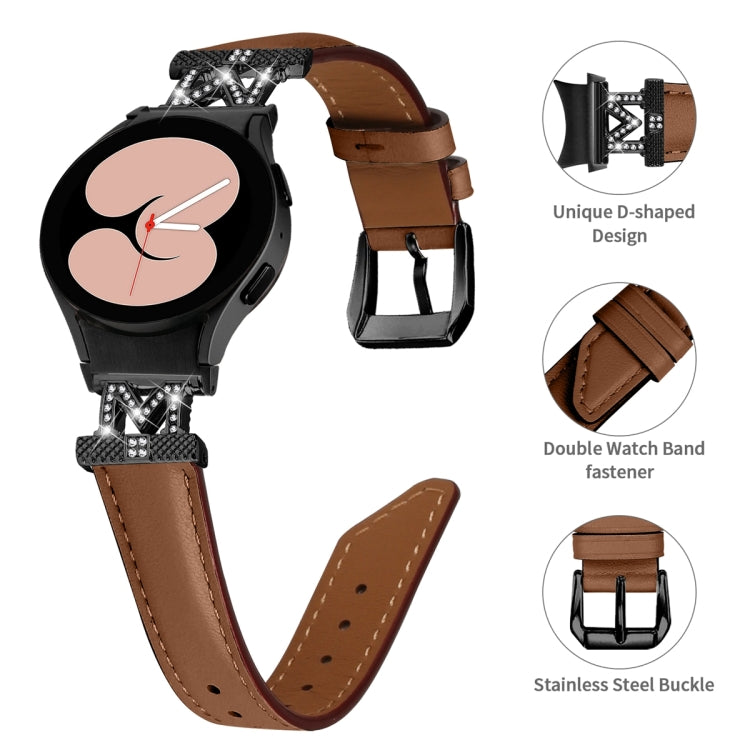 For Samsung Galaxy Watch6 / 6 Classic M Letter D-shaped Twill Leather Watch Band(Black Brown) - Watch Bands by PMC TechLife | Online Shopping South Africa | PMC TechLife