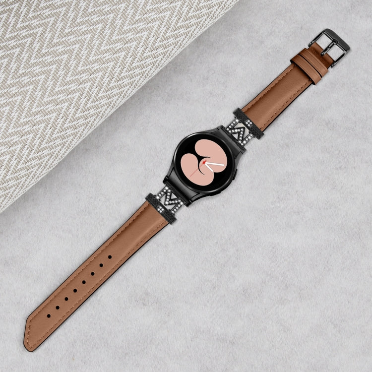 For Samsung Galaxy Watch6 / 6 Classic M Letter D-shaped Twill Leather Watch Band(Black Brown) - Watch Bands by PMC TechLife | Online Shopping South Africa | PMC TechLife