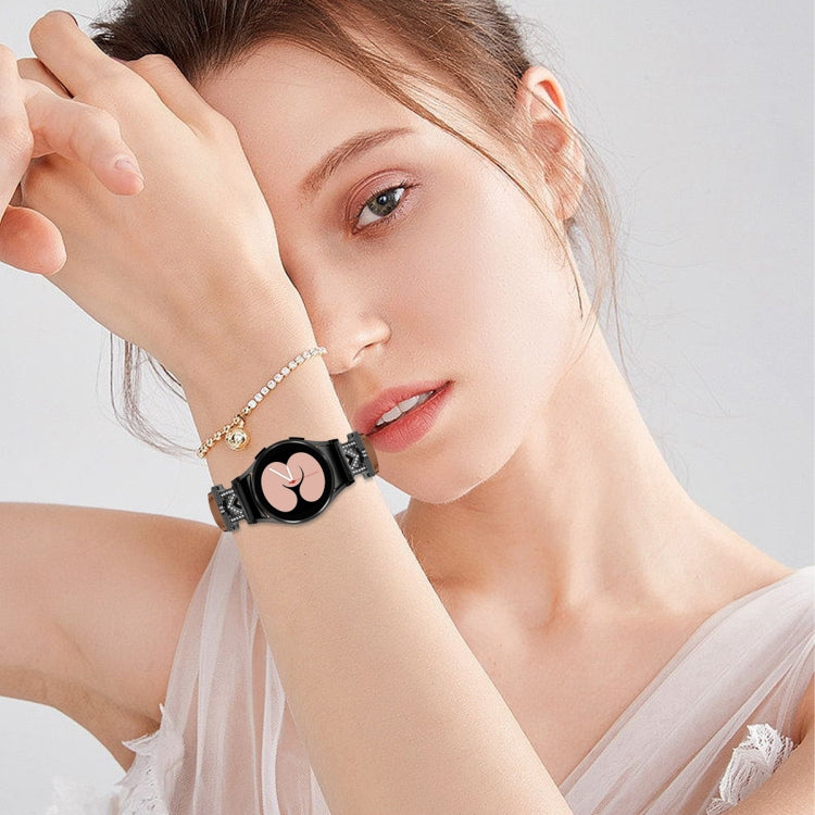 For Samsung Galaxy Watch6 / 6 Classic M Letter D-shaped Twill Leather Watch Band(Black Brown) - Watch Bands by PMC TechLife | Online Shopping South Africa | PMC TechLife
