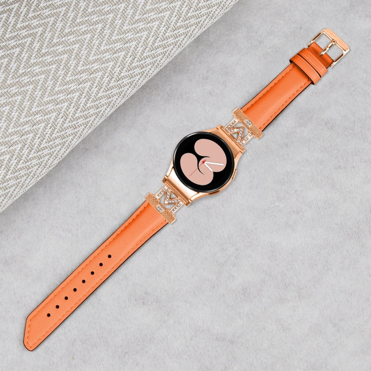 For Samsung Galaxy Watch6 / 6 Classic M Letter D-shaped Twill Leather Watch Band(Rose Gold Orange) - Watch Bands by PMC TechLife | Online Shopping South Africa | PMC TechLife | Buy Now Pay Later Mobicred