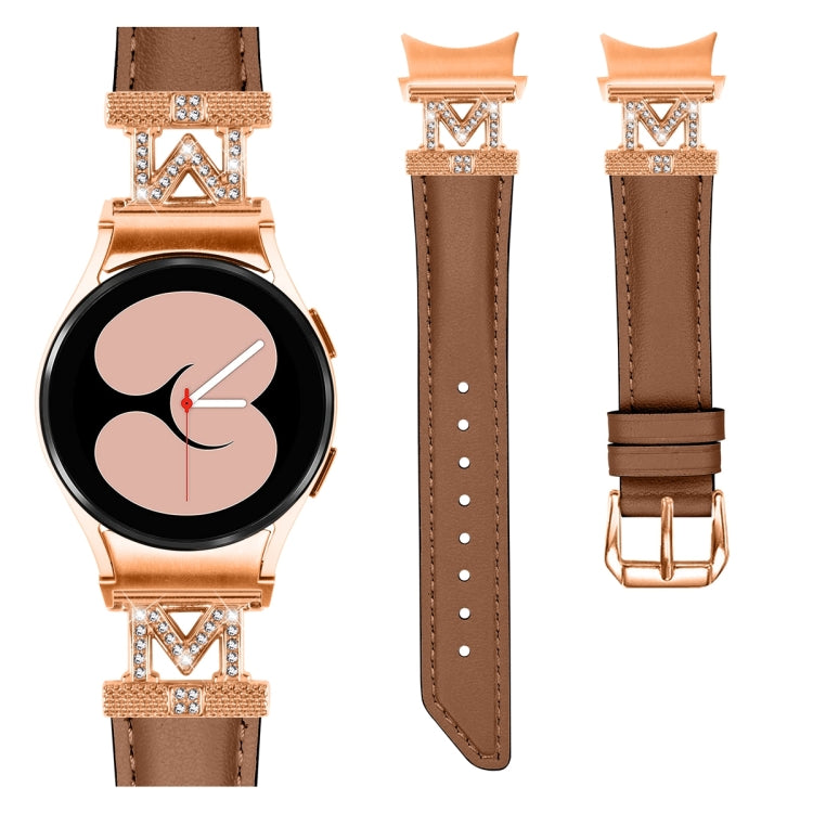 For Samsung Galaxy Watch6 / 6 Classic M Letter D-shaped Twill Leather Watch Band(Rose Gold Brown) - Watch Bands by PMC TechLife | Online Shopping South Africa | PMC TechLife | Buy Now Pay Later Mobicred