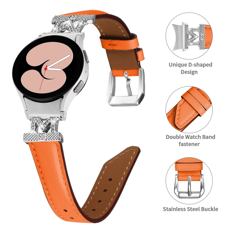 For Samsung Galaxy Watch6 / 6 Classic M Letter D-shaped Twill Leather Watch Band(Silver Orange) - free shipping - PMC TechLife - Order now!