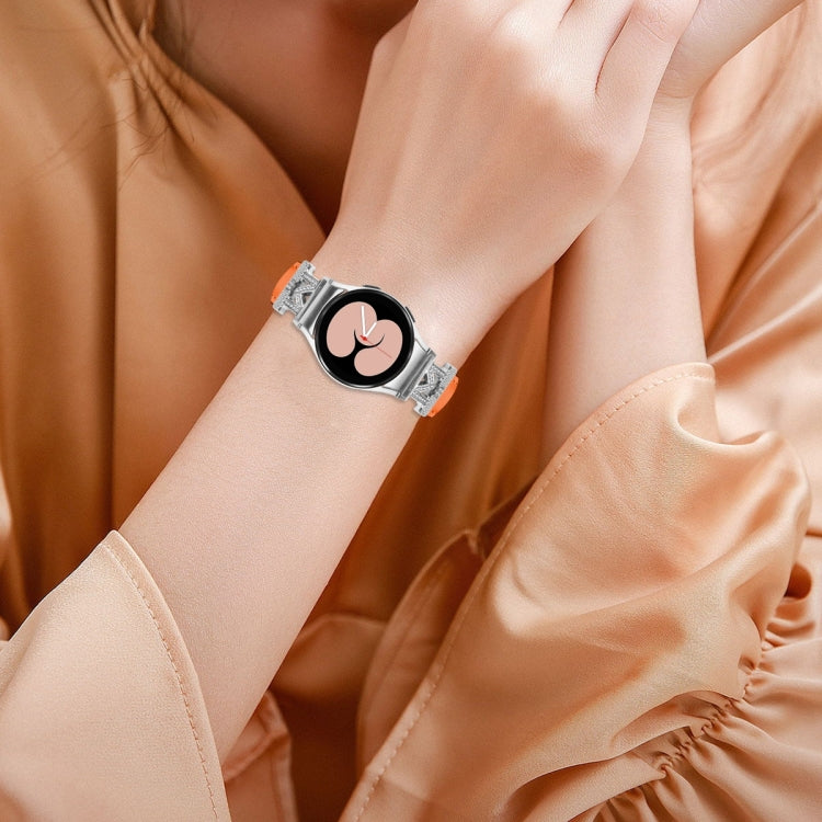 For Samsung Galaxy Watch6 / 6 Classic M Letter D-shaped Twill Leather Watch Band(Silver Orange) - free shipping - PMC TechLife - Order now!