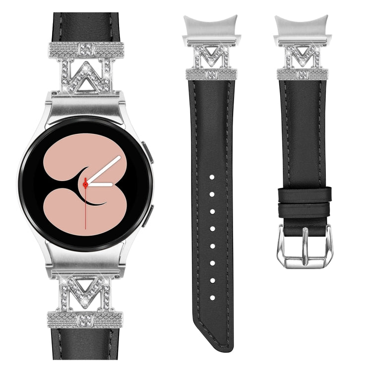 For Samsung Galaxy Watch6 / 6 Classic M Letter D-shaped Twill Leather Watch Band(Silver Black) - free shipping - PMC TechLife - Order now!