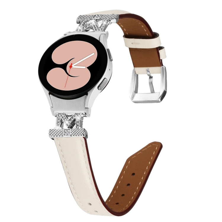 For Samsung Galaxy Watch6 / 6 Classic M Letter D-shaped Twill Leather Watch Band(Silver Apricot) - Watch Bands by PMC TechLife | Online Shopping South Africa | PMC TechLife