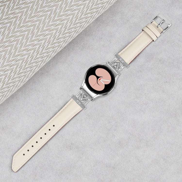 For Samsung Galaxy Watch6 / 6 Classic M Letter D-shaped Twill Leather Watch Band(Silver Apricot) - Watch Bands by PMC Jewellery | Online Shopping South Africa | PMC Jewellery