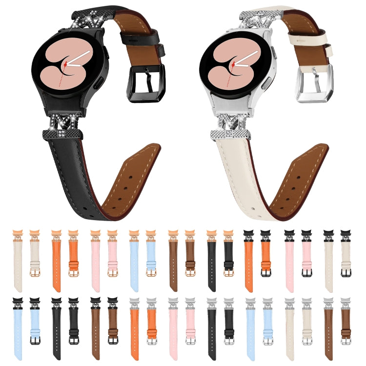 For Samsung Galaxy Watch6 / 6 Classic M Letter D-shaped Twill Leather Watch Band(Silver Orange) - free shipping - PMC TechLife - Order now!
