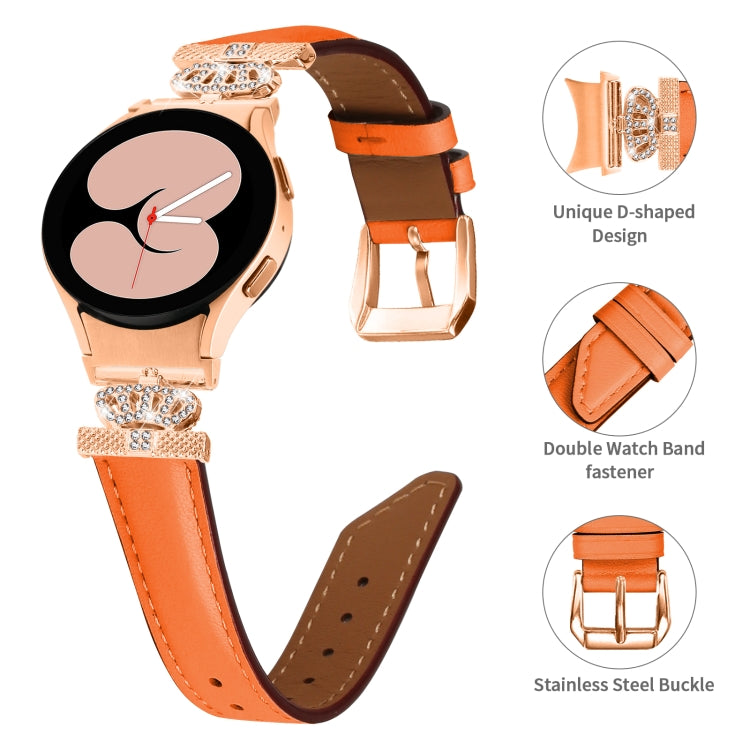 For Samsung Galaxy Watch6 / 6 Classic Crown D-shaped Twill Leather Watch Band(Rose Gold Orange) - free shipping - PMC TechLife - Order now!