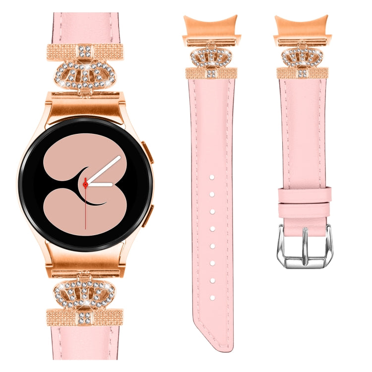 For Samsung Galaxy Watch6 / 6 Classic Crown D-shaped Twill Leather Watch Band(Rose Gold Pink) - free shipping - PMC TechLife - Order now!