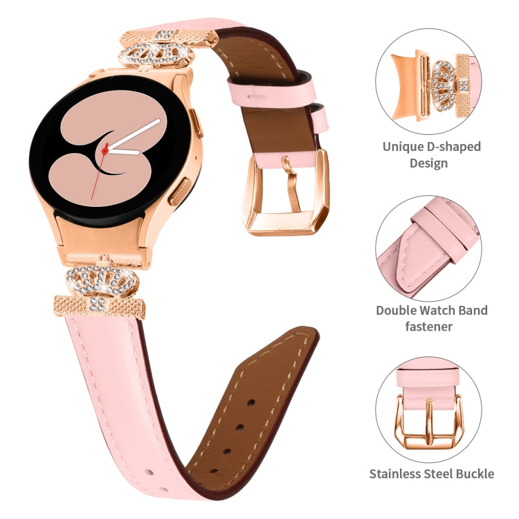 For Samsung Galaxy Watch6 / 6 Classic Crown D-shaped Twill Leather Watch Band(Rose Gold Pink) - free shipping - PMC TechLife - Order now!