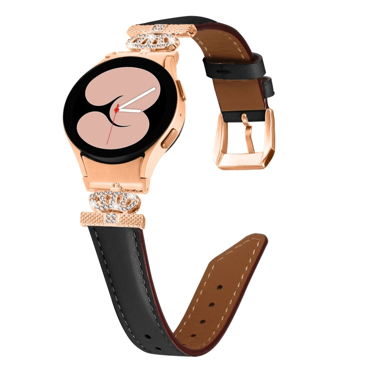For Samsung Galaxy Watch6 / 6 Classic Crown D-shaped Twill Leather Watch Band(Rose Gold Black) - free shipping - PMC TechLife - Order now!