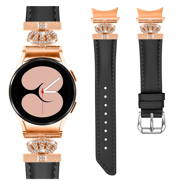 For Samsung Galaxy Watch6 / 6 Classic Crown D-shaped Twill Leather Watch Band(Rose Gold Black) - free shipping - PMC TechLife - Order now!