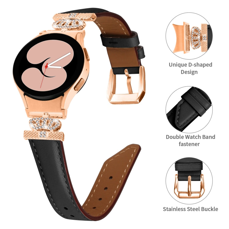 For Samsung Galaxy Watch6 / 6 Classic Crown D-shaped Twill Leather Watch Band(Rose Gold Black) - free shipping - PMC TechLife - Order now!