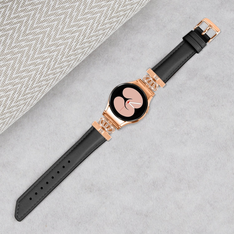 For Samsung Galaxy Watch6 / 6 Classic Crown D-shaped Twill Leather Watch Band(Rose Gold Black) - free shipping - PMC TechLife - Order now!