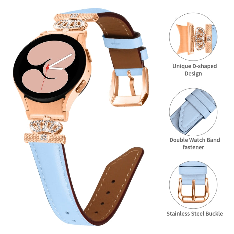 For Samsung Galaxy Watch6 / 6 Classic Crown D-shaped Twill Leather Watch Band(Rose Gold Blue) - free shipping - PMC TechLife - Order now!