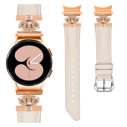 For Samsung Galaxy Watch6 / 6 Classic Crown D-shaped Twill Leather Watch Band(Rose Gold Apricot) - Watch Bands by PMC Jewellery | Online Shopping South Africa | PMC Jewellery