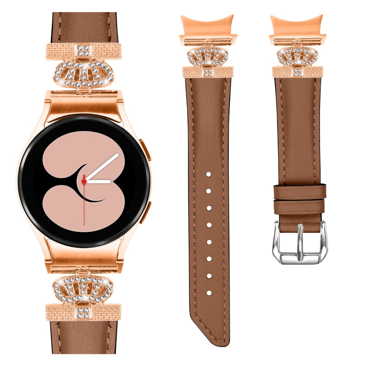 For Samsung Galaxy Watch6 / 6 Classic Crown D-shaped Twill Leather Watch Band(Rose Gold Brown) - Watch Bands by PMC Jewellery | Online Shopping South Africa | PMC Jewellery