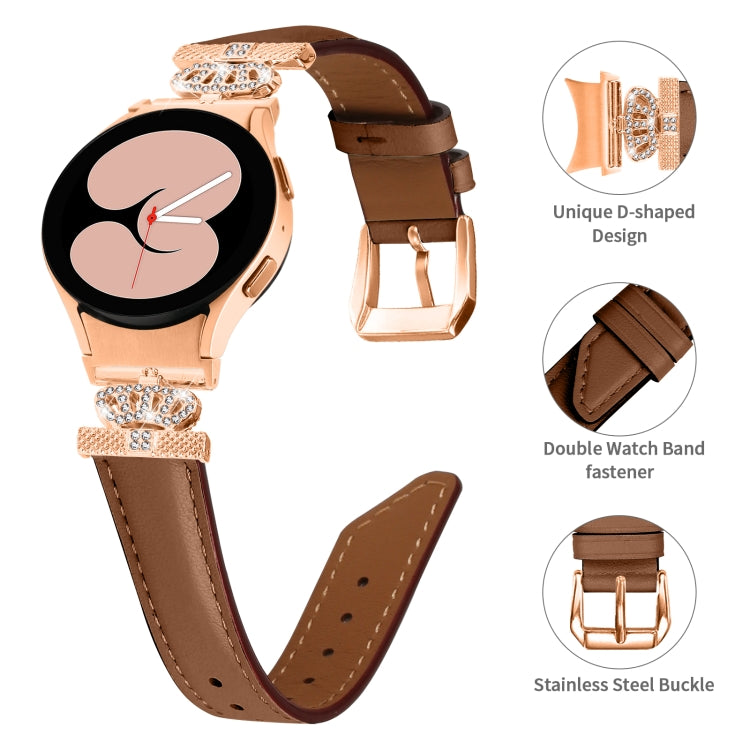 For Samsung Galaxy Watch6 / 6 Classic Crown D-shaped Twill Leather Watch Band(Rose Gold Brown) - Watch Bands by PMC Jewellery | Online Shopping South Africa | PMC Jewellery