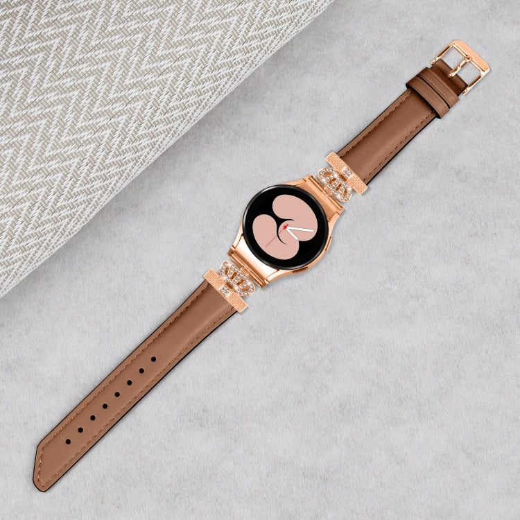 For Samsung Galaxy Watch6 / 6 Classic Crown D-shaped Twill Leather Watch Band(Rose Gold Brown) - Watch Bands by PMC Jewellery | Online Shopping South Africa | PMC Jewellery