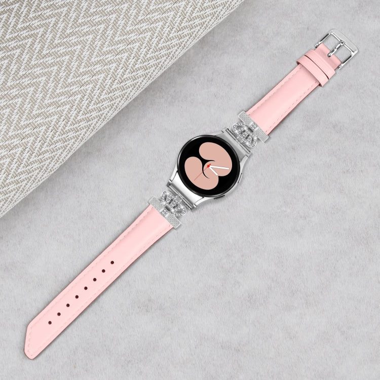 For Samsung Galaxy Watch6 / 6 Classic Crown D-shaped Twill Leather Watch Band(Silver Pink) - free shipping - PMC TechLife - Order now!