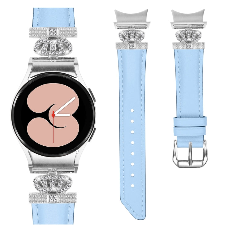 For Samsung Galaxy Watch6 / 6 Classic Crown D-shaped Twill Leather Watch Band(Silver Blue) - free shipping - PMC TechLife - Order now!