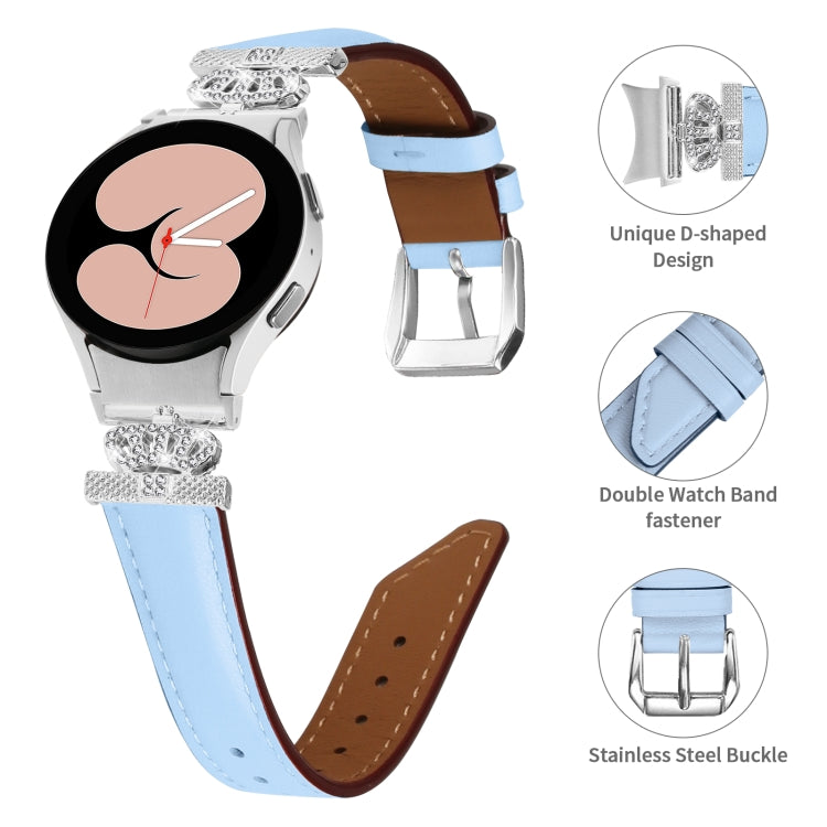 For Samsung Galaxy Watch6 / 6 Classic Crown D-shaped Twill Leather Watch Band(Silver Blue) - free shipping - PMC TechLife - Order now!