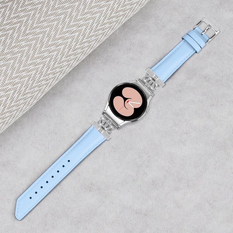 For Samsung Galaxy Watch6 / 6 Classic Crown D-shaped Twill Leather Watch Band(Silver Blue) - free shipping - PMC TechLife - Order now!