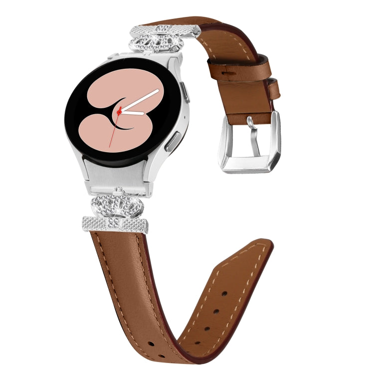 For Samsung Galaxy Watch6 / 6 Classic Crown D-shaped Twill Leather Watch Band(Silver Brown) - free shipping - PMC TechLife - Order now!