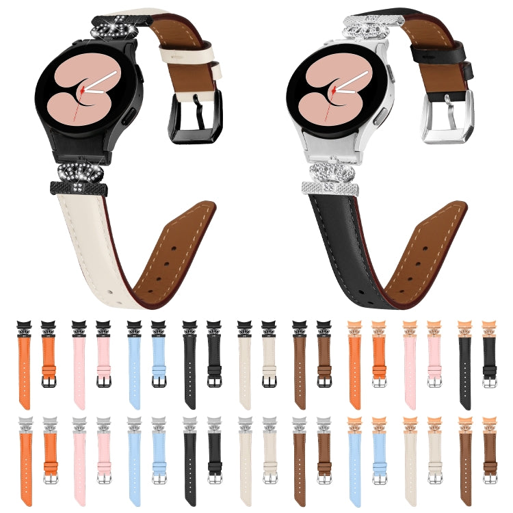 For Samsung Galaxy Watch6 / 6 Classic Crown D-shaped Twill Leather Watch Band(Rose Gold Black) - free shipping - PMC TechLife - Order now!