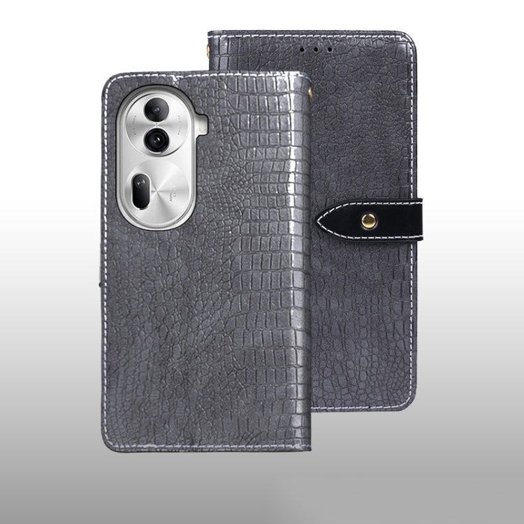 For OPPO Reno11 Pro 5G Global idewei Crocodile Texture Leather Phone Case(Grey) - Reno11 Pro Cases by idewei | Online Shopping South Africa | PMC Jewellery | Buy Now Pay Later Mobicred