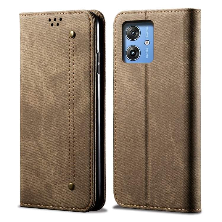 For Motorola Moto G54 Power 5G Denim Texture Flip Leather Phone Case(Khaki) - free shipping - PMC TechLife - Order now!