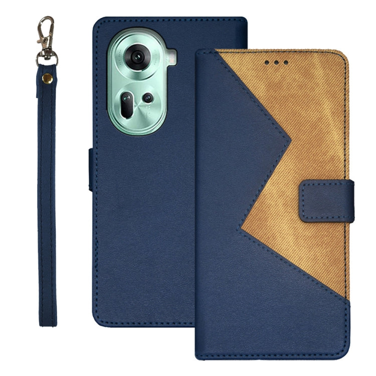 For OPPO Reno11 5G Global idewei Two-color Splicing Leather Phone Case(Blue) - Reno11 Cases by idewei | Online Shopping South Africa | PMC Jewellery | Buy Now Pay Later Mobicred