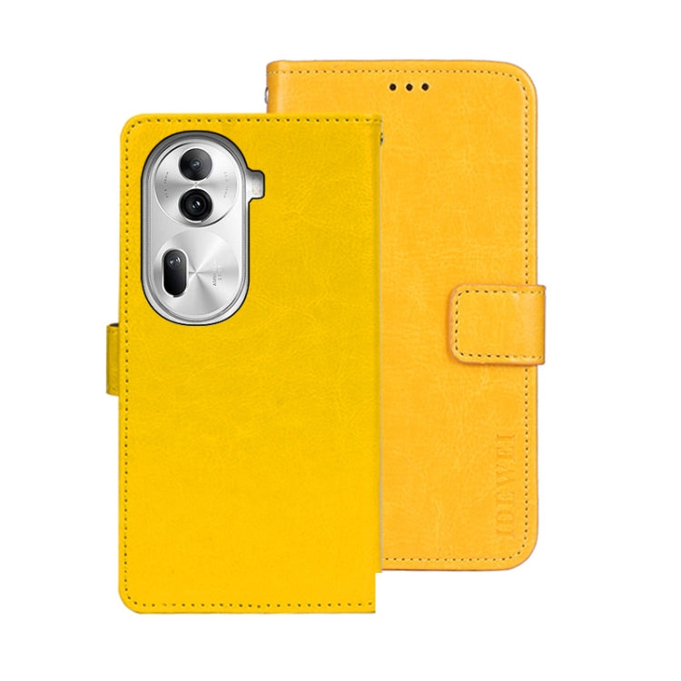 For OPPO Reno11 Pro 5G Global idewei Crazy Horse Texture Leather Phone Case with Holder(Yellow) - Reno11 Pro Cases by idewei | Online Shopping South Africa | PMC Jewellery | Buy Now Pay Later Mobicred