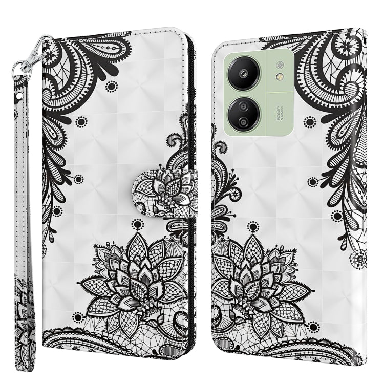 For Xiaomi Redmi 13C 5G / 4G 3D Painting Pattern Flip Leather Phone Case(Diagonal Black Flower) - Xiaomi Cases by PMC Jewellery | Online Shopping South Africa | PMC Jewellery | Buy Now Pay Later Mobicred