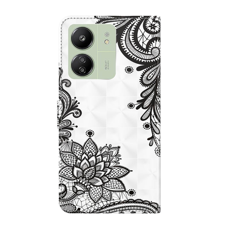 For Xiaomi Redmi 13C 5G / 4G 3D Painting Pattern Flip Leather Phone Case(Diagonal Black Flower) - Xiaomi Cases by PMC Jewellery | Online Shopping South Africa | PMC Jewellery | Buy Now Pay Later Mobicred