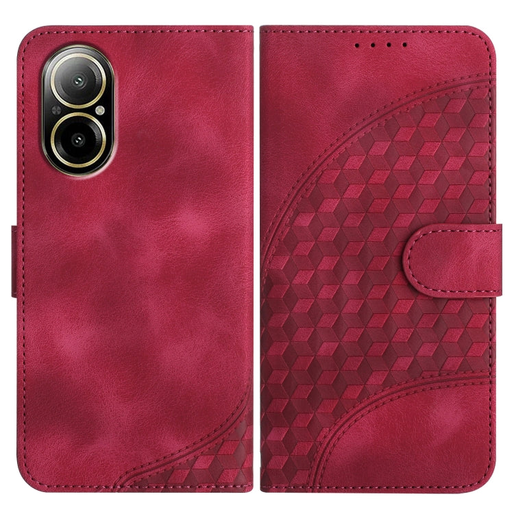 For Realme C67 4G Global YX0060 Elephant Head Embossed Phone Leather Case with Lanyard(Rose Red) - C67 Cases by PMC Jewellery | Online Shopping South Africa | PMC Jewellery | Buy Now Pay Later Mobicred