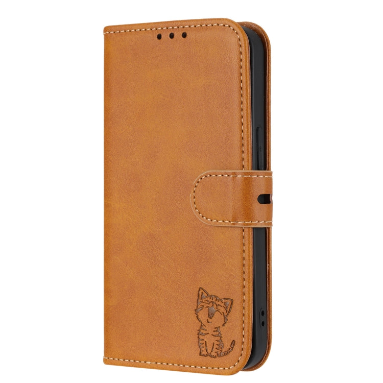 For Google Pixel 9 Pro Embossed Happy Cat Pattern Flip Leather Phone Case(Yellow) - Google Cases by PMC Jewellery | Online Shopping South Africa | PMC Jewellery | Buy Now Pay Later Mobicred