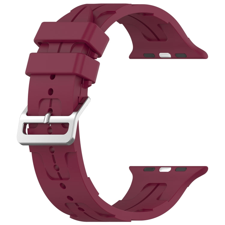 For Apple Watch Series 9 45mm H Texture Silicone Ladder Buckle Watch Band(Wine Red) - Watch Bands by PMC TechLife | Online Shopping South Africa | PMC TechLife