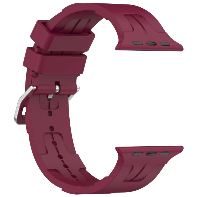 For Apple Watch Series 9 45mm H Texture Silicone Ladder Buckle Watch Band(Wine Red) - Watch Bands by PMC TechLife | Online Shopping South Africa | PMC TechLife